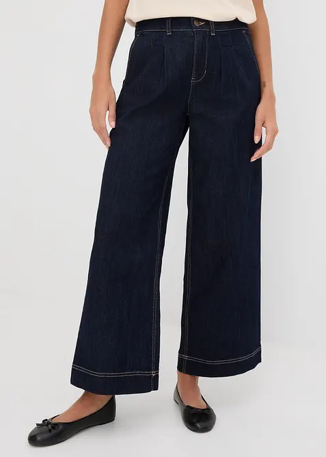 Wide Leg Jeans High Waist, med bekv&auml;m midja, bonprix