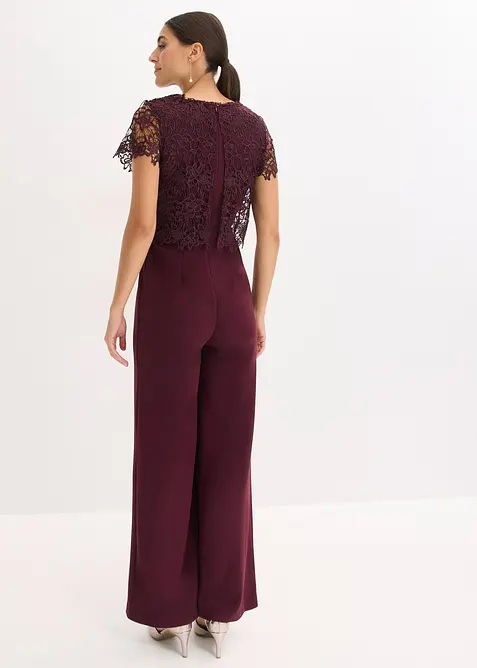 Jumpsuit av stabil trik&aring; med spets, bonprix