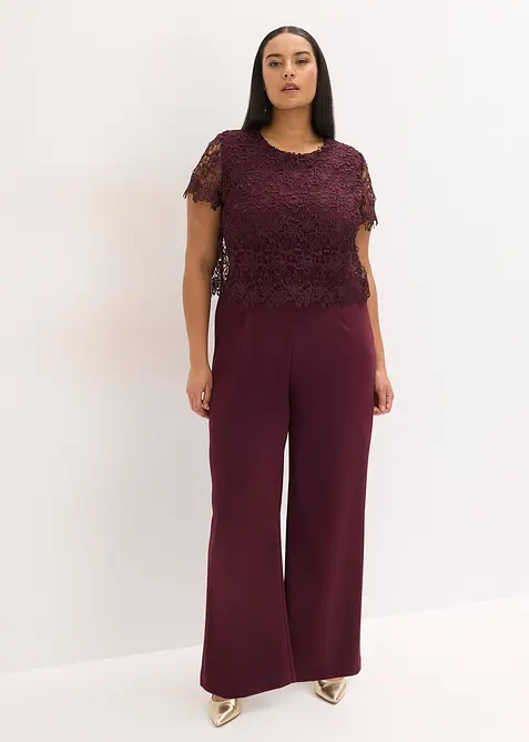 Jumpsuit av stabil trik&aring; med spets, bonprix
