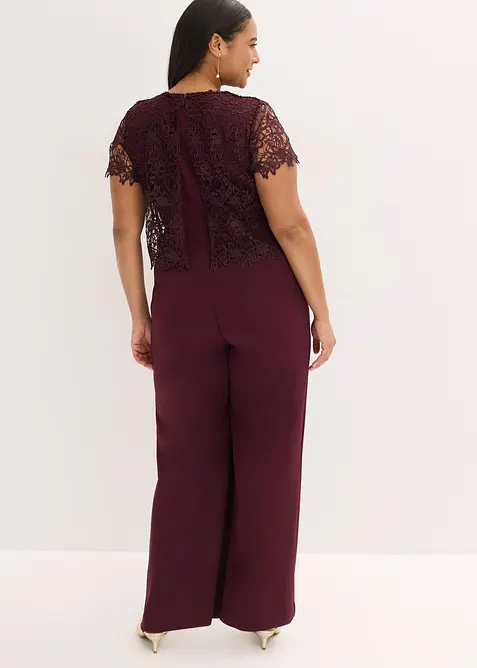 Jumpsuit av stabil trik&aring; med spets, bonprix