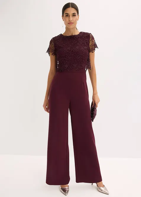 Jumpsuit av stabil trik&aring; med spets, bonprix