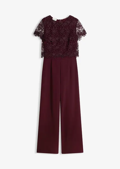Jumpsuit av stabil trik&aring; med spets, bonprix