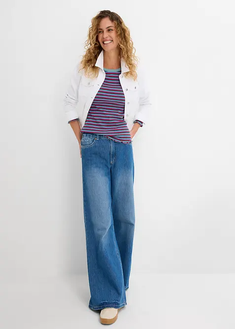 Randig ribbstickad topp i ekologisk bomull, bonprix