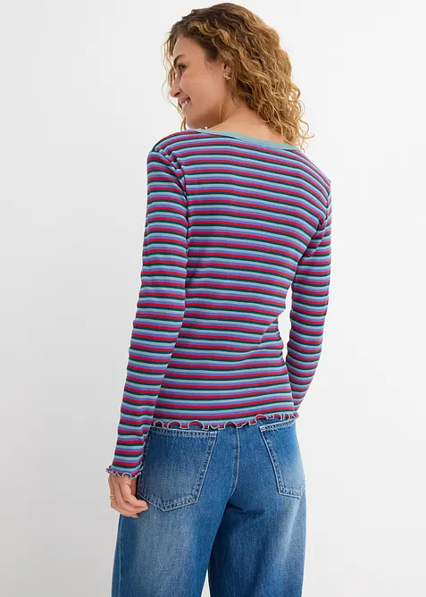 Randig ribbstickad topp i ekologisk bomull, bonprix