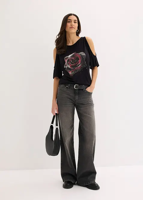 Cold shoulder-topp av viskos, bonprix