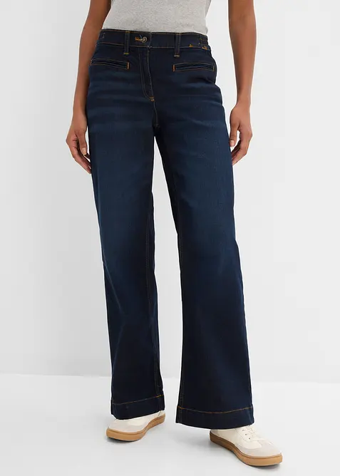 Wide Leg Jeans Mid Waist, med bekv&auml;m midja, bonprix