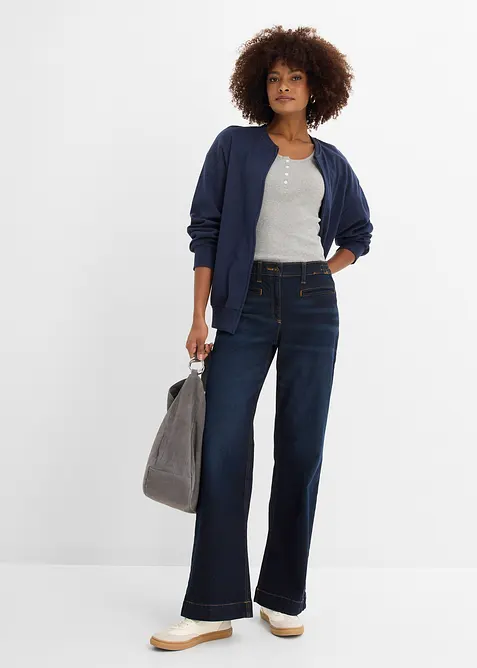 Wide Leg Jeans Mid Waist, med bekv&auml;m midja, bonprix