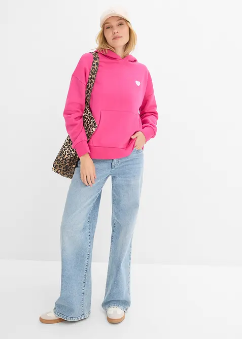 Oversizesweatshirt med huva i mjuk bomullsblandning, bonprix