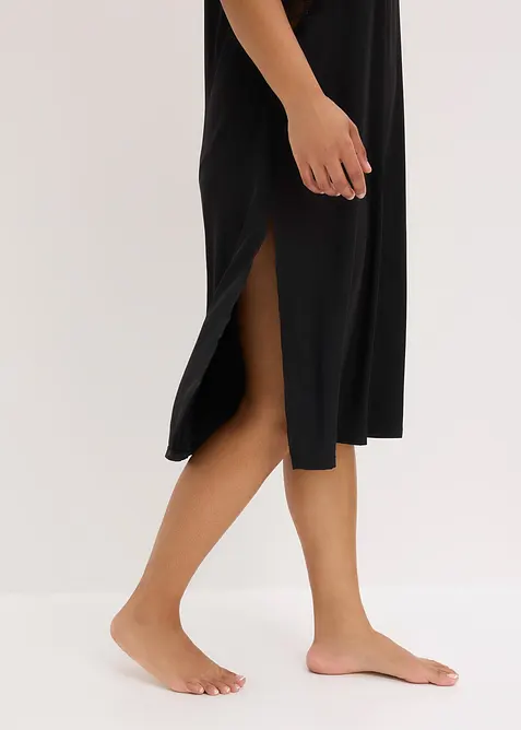 Neglig&eacute; i satin med skir spets, bonprix