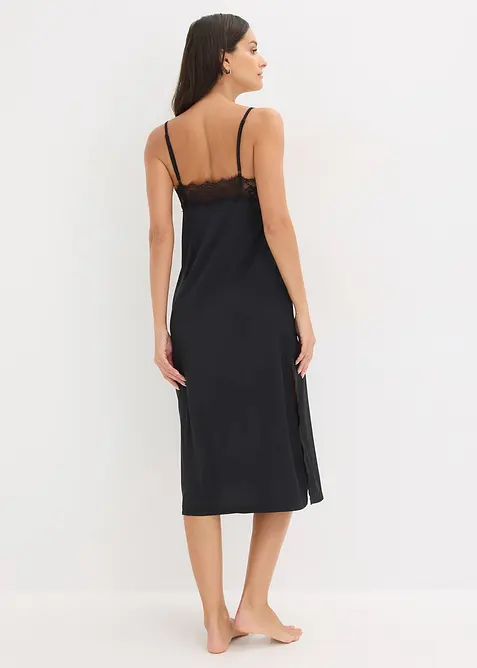 Neglig&eacute; i satin med skir spets, bonprix