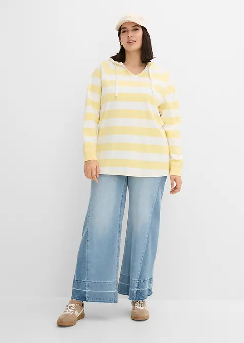 Tunn topp med huva i bomullsmix, bonprix