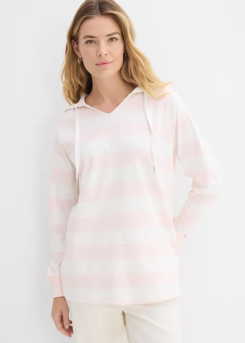 Tunn topp med huva i bomullsmix, bonprix