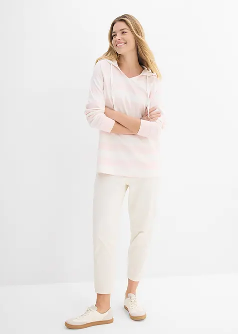 Tunn topp med huva i bomullsmix, bonprix