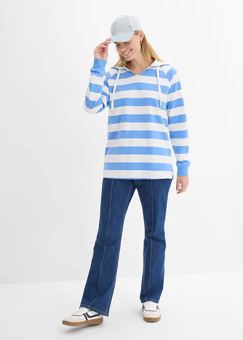 Tunn topp med huva i bomullsmix, bonprix