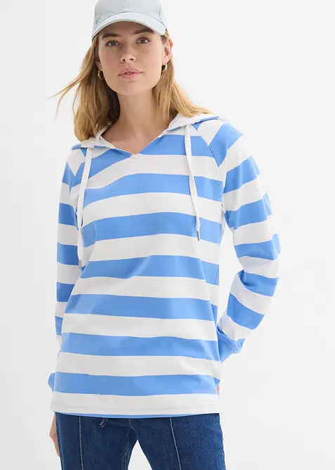 Tunn topp med huva i bomullsmix, bonprix