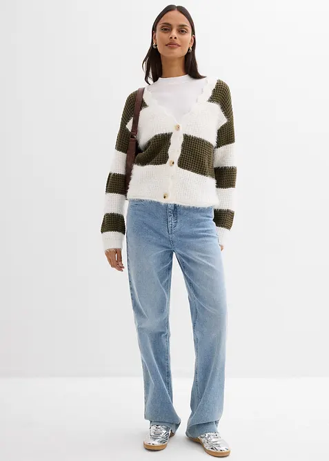 Grovstickad cardigan i vid modell, bonprix