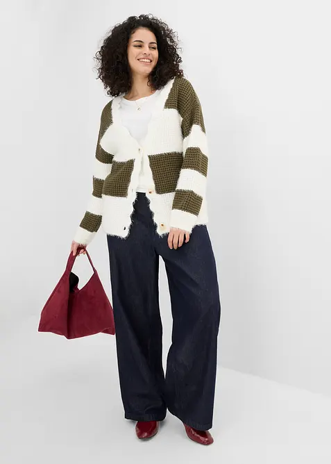 Grovstickad cardigan i vid modell, bonprix