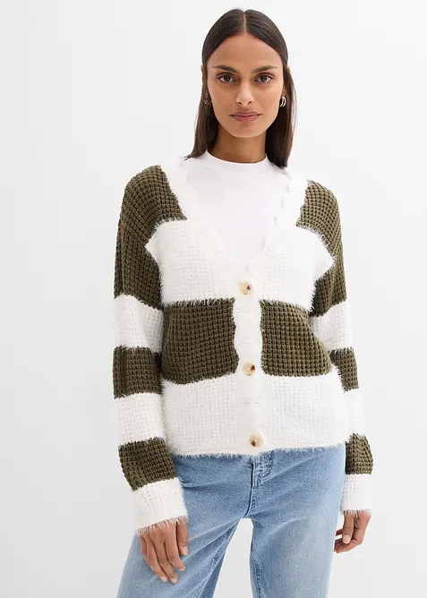 Grovstickad cardigan i vid modell, bonprix