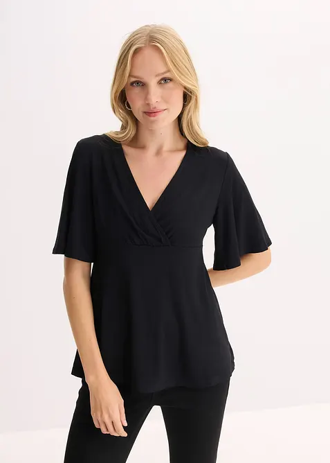 Jerseytopp med djup ringning, bonprix