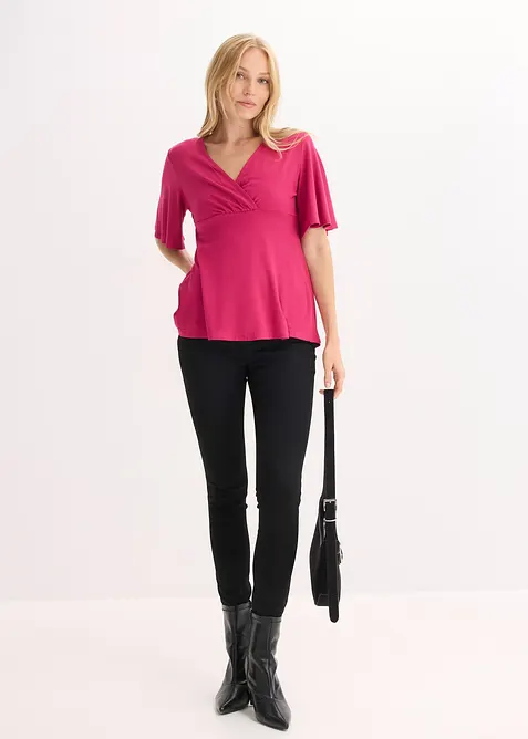 Jerseytopp med djup ringning, bonprix