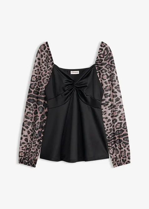 L&aring;ng&auml;rmad topp med mesh&auml;rmar, bonprix