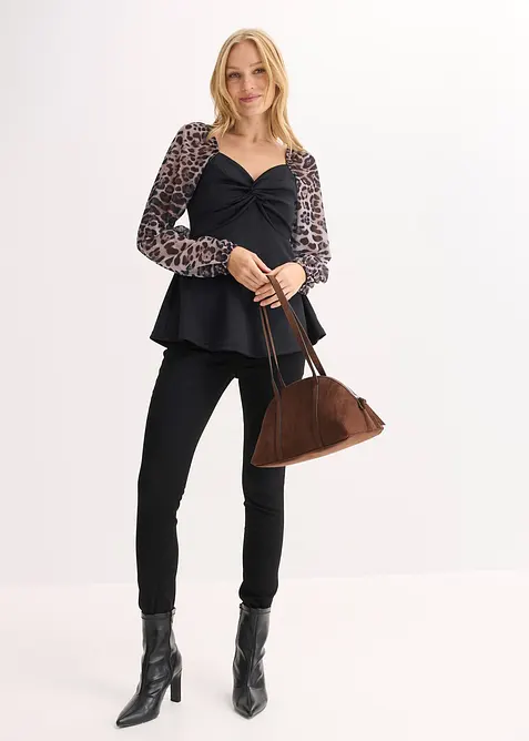 L&aring;ng&auml;rmad topp med mesh&auml;rmar, bonprix