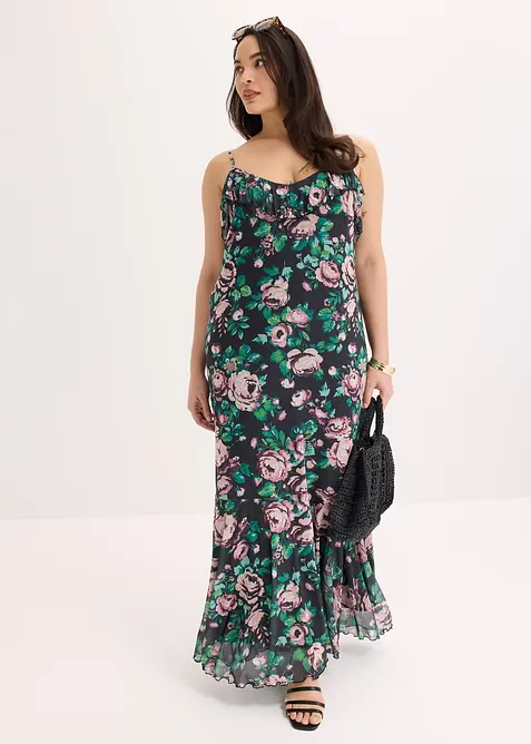 Kl&auml;nning i mjuk mesh med smala axelband, bonprix