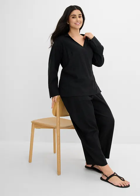 Byxa i barrelmodell, av tunn linnemix, bonprix