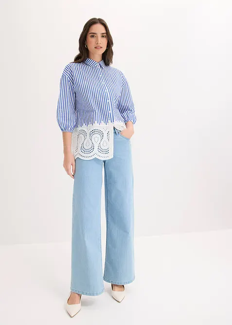 Oversizeblus med h&aring;lbroderi, bonprix