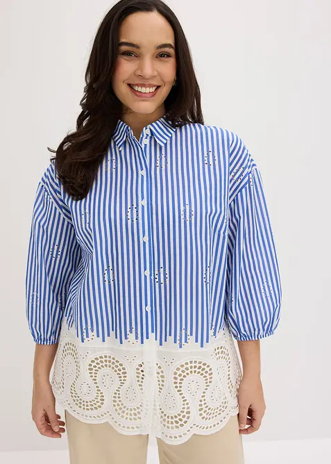 Oversizeblus med h&aring;lbroderi, bonprix