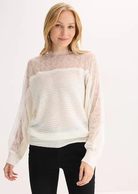 Off shoulder-tr&ouml;ja med spets, bonprix