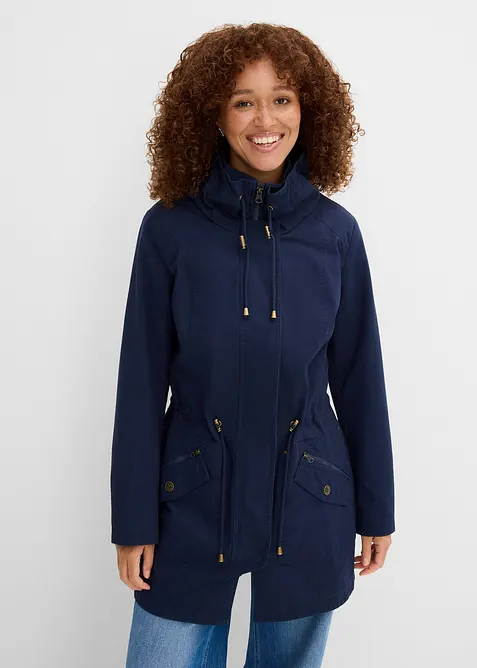 Kort bomullsparkas med st&aring;krage, figursydd, bonprix