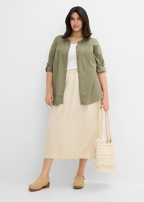 Mellanl&aring;ng kjol i tunn linneblandning, bonprix