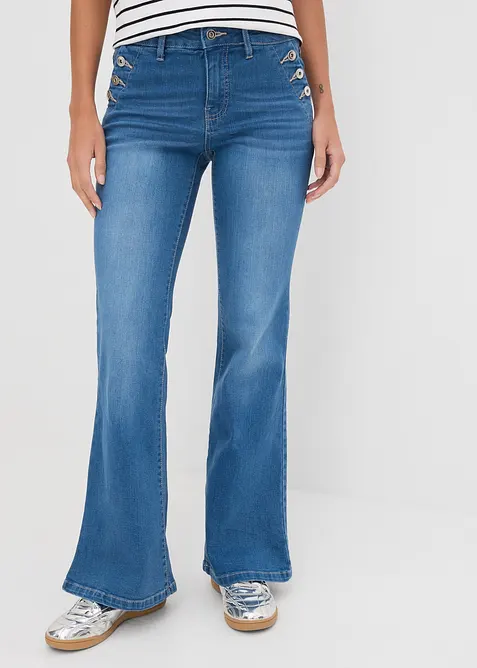 Bootcut Jeans Mid Waist, ekologisk bomull, bonprix