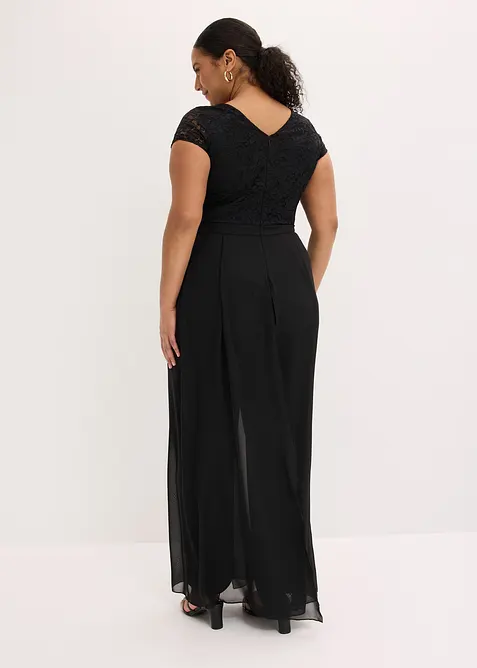 Jumpsuit med spets och chiffonginf&auml;llning, bonprix