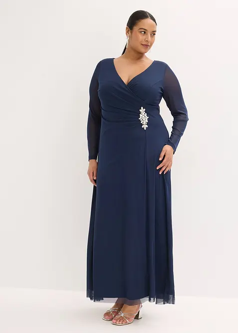 Aftonkl&auml;nning i skir tyll med stenapplikation, bonprix