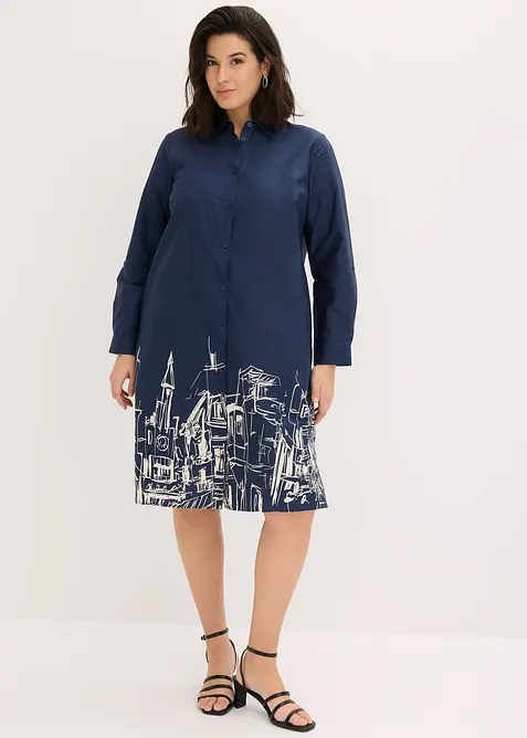 Skjortkl&auml;nning i bomullspoplin, bonprix