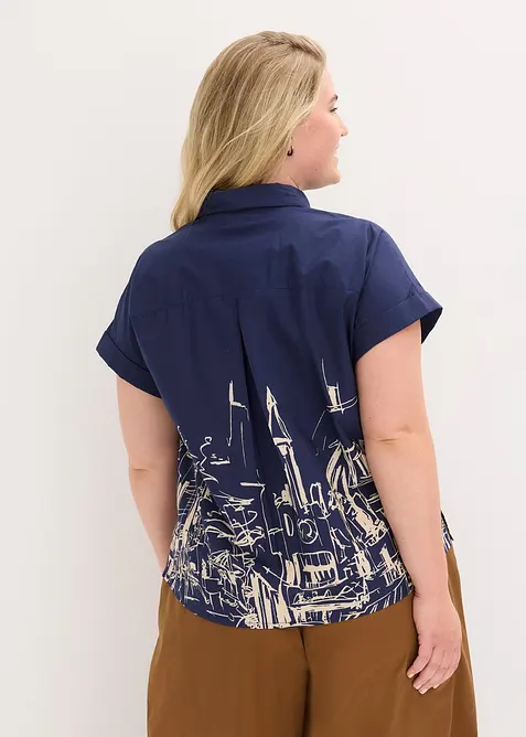 Oversized, kort&auml;rmad blus i bomullspoplin, bonprix