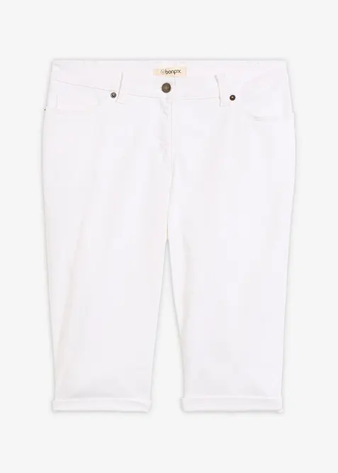Stretchiga jeansbermudas med uppvikta benslut, bonprix