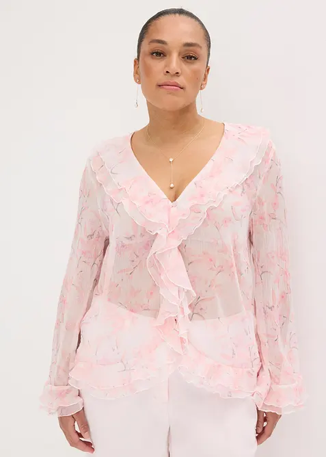 Chiffongblus med volanger, bonprix