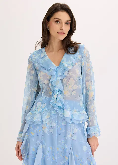 Chiffongblus med volanger, bonprix