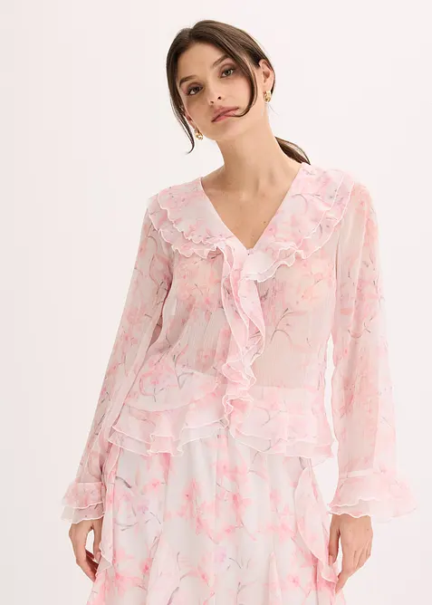 Chiffongblus med volanger, bonprix