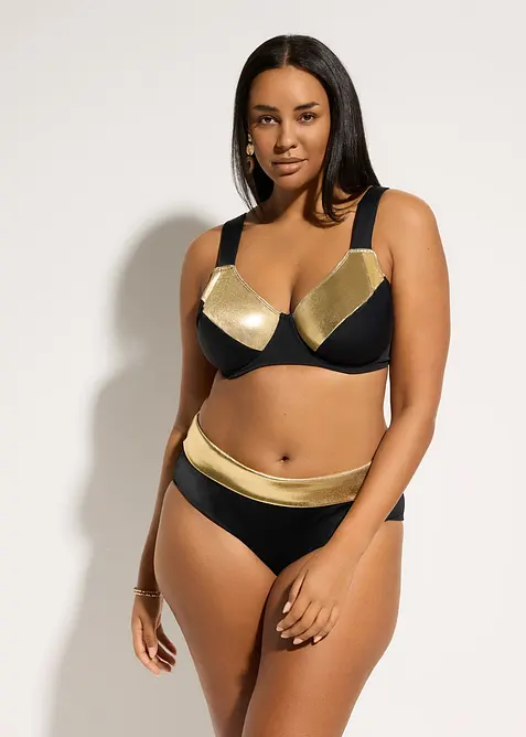Minimizer-bikini med guldf&auml;rgade inf&auml;llningar (2 delar), bonprix