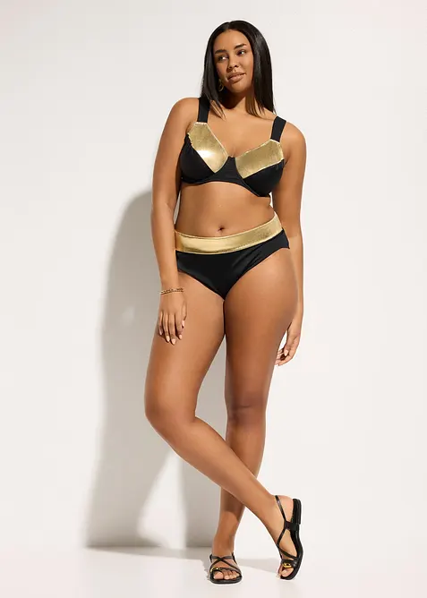 Minimizer-bikini med guldf&auml;rgade inf&auml;llningar (2 delar), bonprix