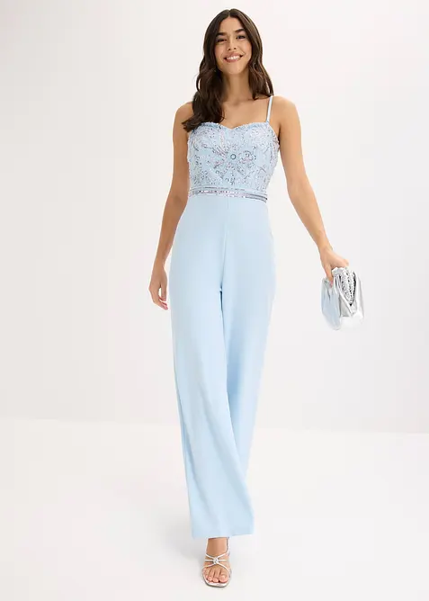 Jumpsuit i kr&auml;pp med struktur och med p&auml;rlbroderi, bonprix