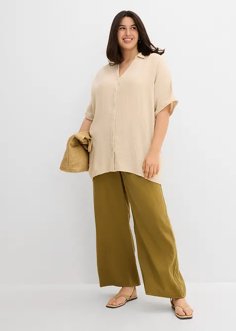 L&aring;ng muslinblus i oversizemodell av bomullsmuslin, bonprix