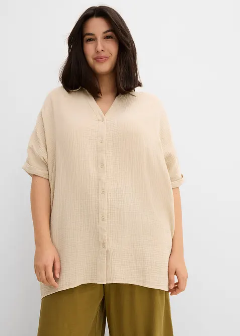 L&aring;ng muslinblus i oversizemodell av bomullsmuslin, bonprix