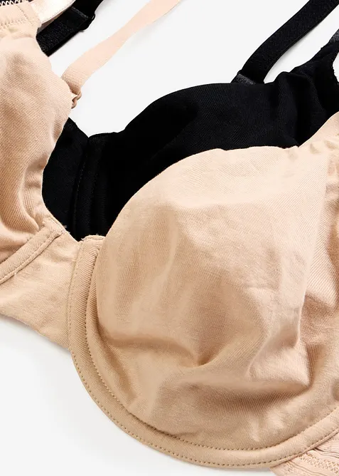 Ovadderad T-shirt-BH med bygel och ekologisk bomull (2-pack), bonprix