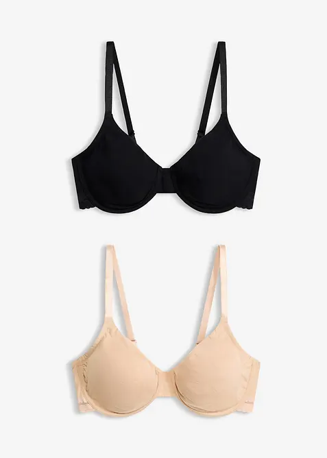 Ovadderad T-shirt-BH med bygel och ekologisk bomull (2-pack), bonprix
