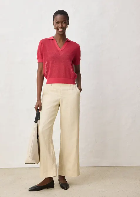 H&aring;lm&ouml;nstrad pik&eacute;tr&ouml;ja med linneandel, bonprix